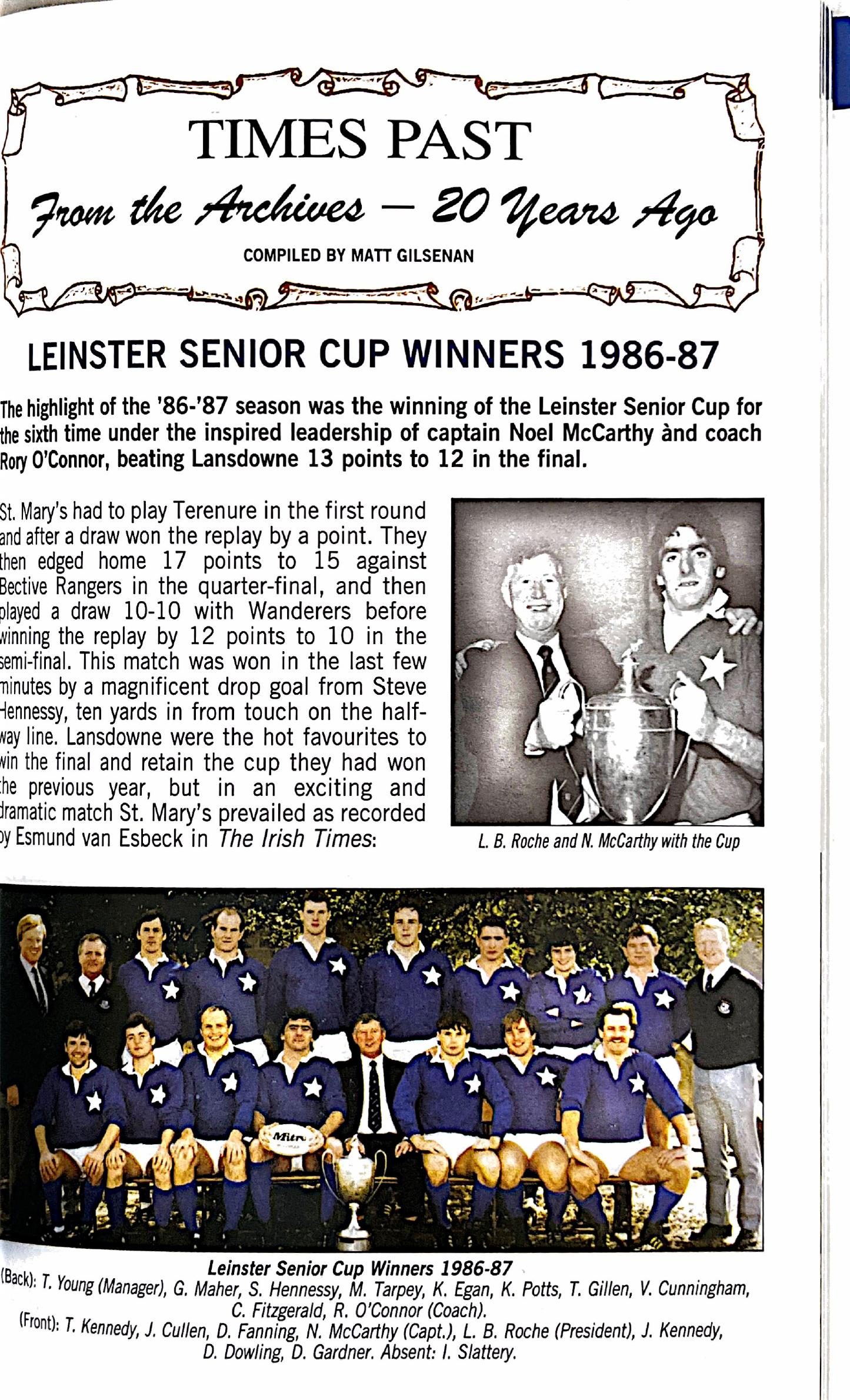 1987 Leinster Senior Cup final, archive page 1